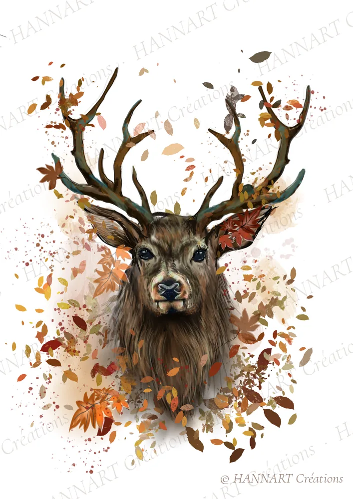 Cerf en automne – illustration HANNART Créations