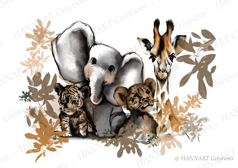 Les animaux de la jungle – illustration HANNART Créations